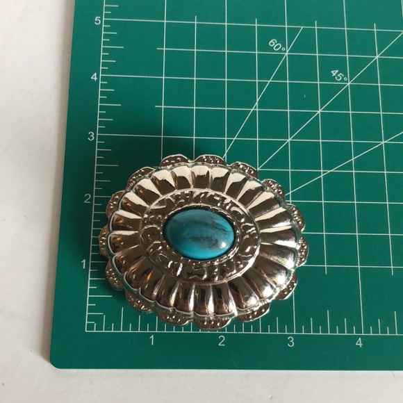 Vintage Metal Belt Buckle, Nice Blue Turquoise Stone Design, Nice Design, 3"x2.5 - Picture 4 of 6